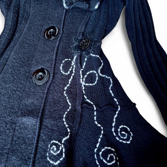 Roz & Ali Women's Cardigan Sweater Dress Small Y2K Fairy Grunge Whimsigoth Black - Picture 2 of 11